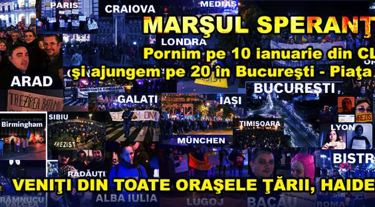 Clujeni plecați pe jos spre București pentru mega-protestul #rezist din 20 ianuarie. Din grup fac parte fac parte 4 orbi, dar și un francez