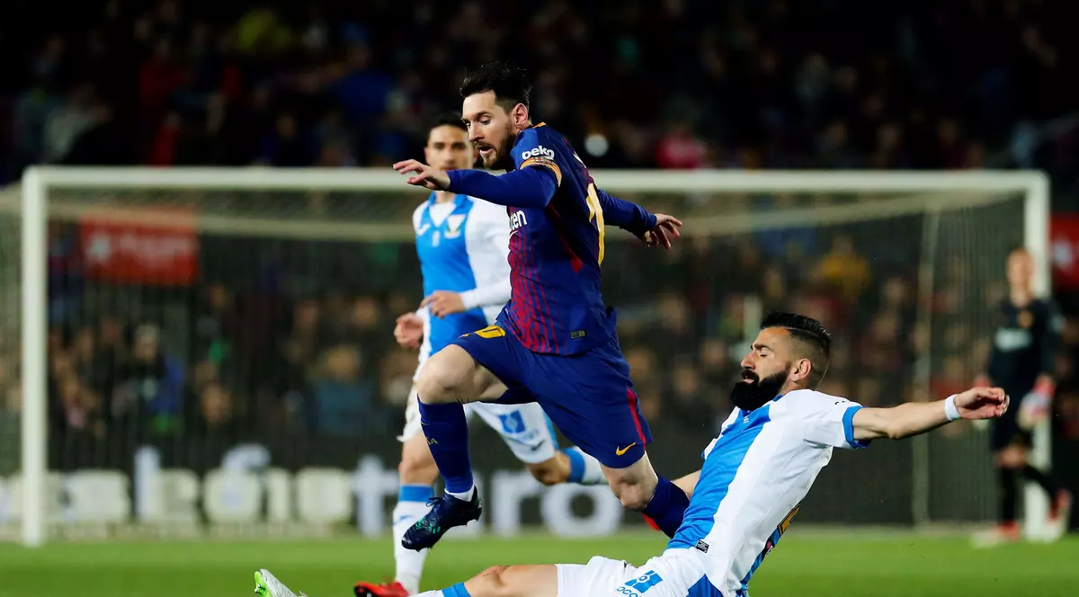 Lionel Messi, în acțiune în timpul meciului Barcelona - Leganes (3-1).