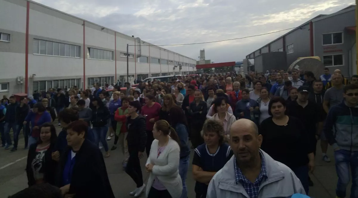 Grevă la o fabrică de antene din Timișoara. Sute de oameni își cer drepturile în stradă.