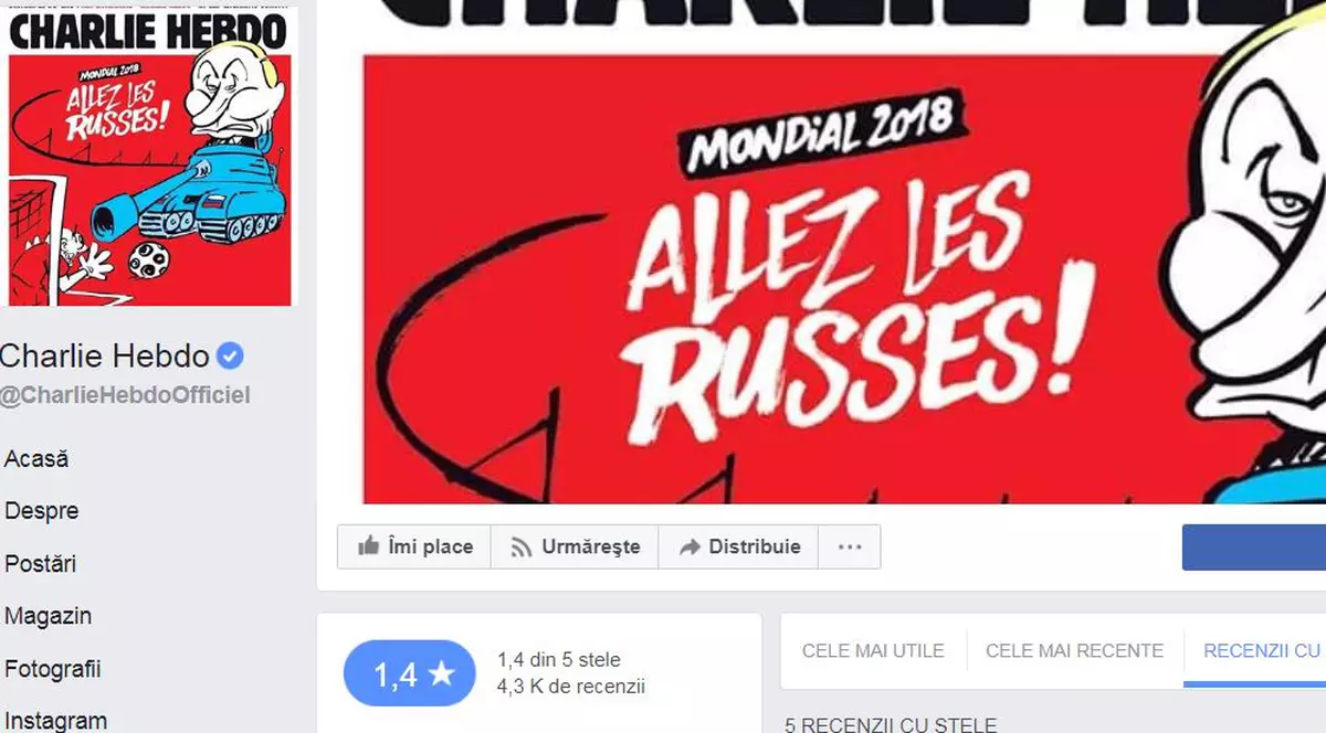 Pagina de Facebook a Charlie Hebdo, luată cu asalt de români. I-au scăzut drastic ratingul