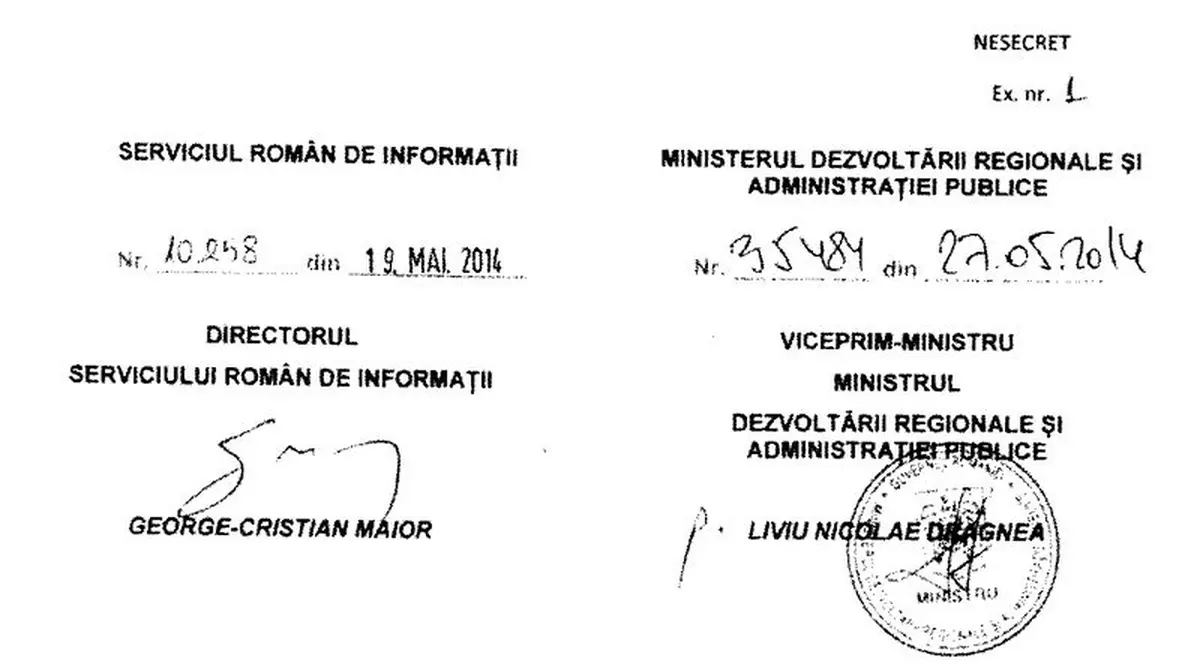 Prima pagina din acordul de cooperare dintre SRI și Ministrul Dezvoltării, semnat de Dragnea
