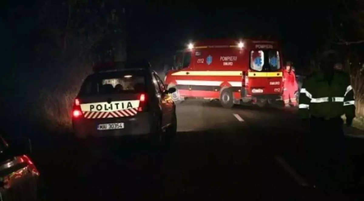 Accident mortal pe Drumul Județean 202. Mașină de poliție și ambulanță SMURD, la un caz, pe timp de noapte