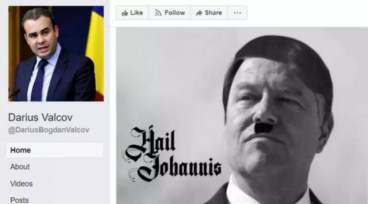 Comparația președintelui Klaus Iohannis cu Hitler, ilustrată grafic de consilierul de stat Darius Vâlcov, a ajuns în presa internațională. Forumul Democrat al Germanilor din România îi cere demiterea