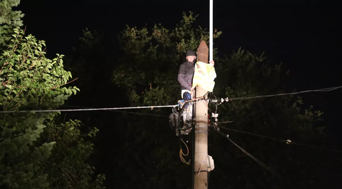 Un bărbat s-a urcat pe un stâlp în fața Palatului Cotroceni