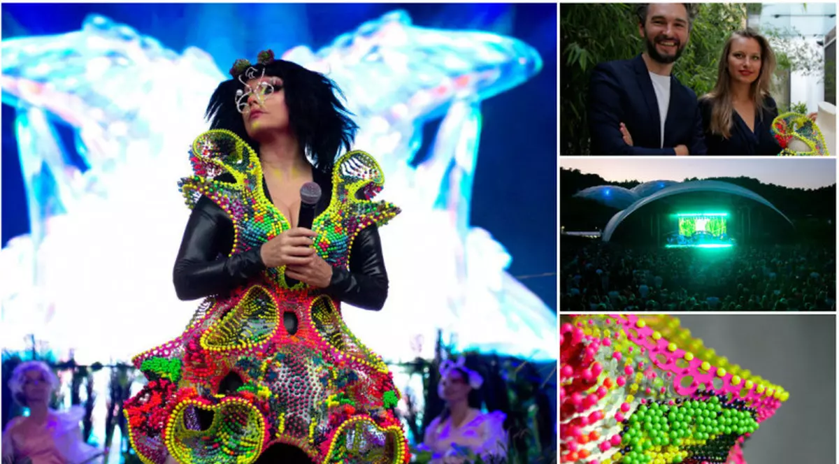 Povestea rochiei românești purtate de Bjork. 25.000 de cristale swarovski modelate pe computer și prinse manual....pornind de la covorul bunicii