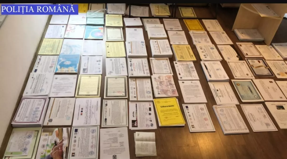 Peste 1.000 de documente falsificate pentru gradații de merit. Anchetatorii au găsit plicuri cu diplome false pentru școli din mai multe județe.