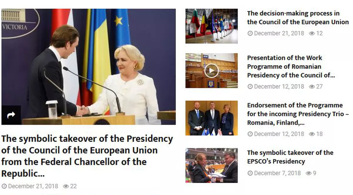 Site-ul oficial al Preşedinţiei României la Consiliul Uniunii Europene. Homepage-ul site-ului