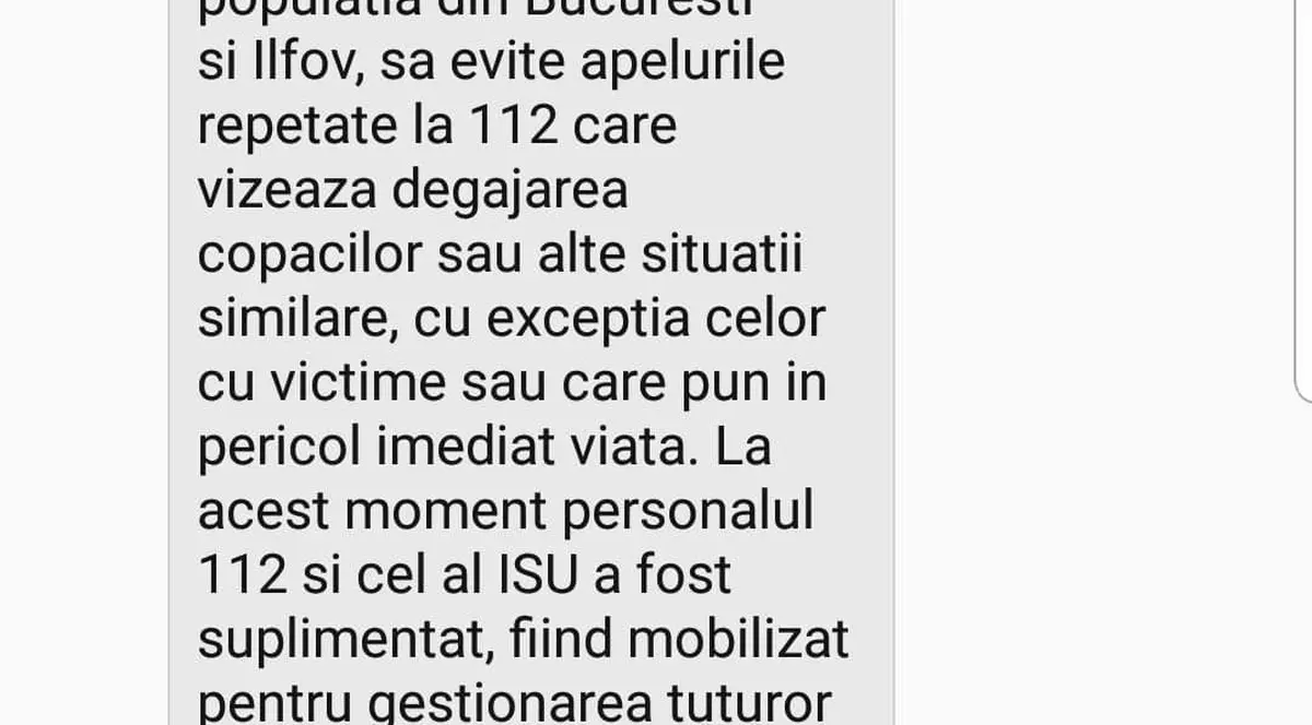 De cinci ori mai multe apeluri la 112. Dispeceratul apelează la bucureșteni să nu mai reclame ruperea pomilor decât dacă sunt răniți oameni
