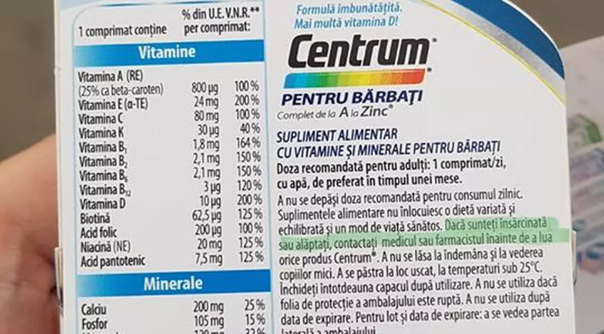 Prospectul unui supliment alimentar pentru bărbați