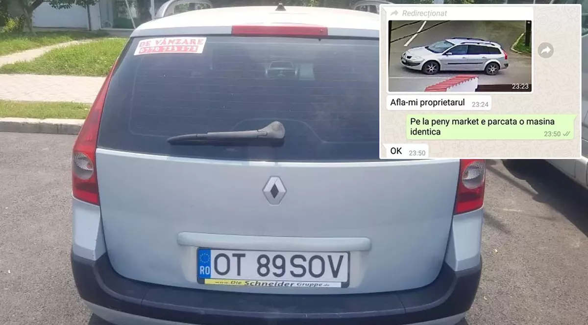 Mașina indicată poliției de interlopul Rădoi la Penny Market era pusă la vânzare și avea și numărul de telefon în geam!