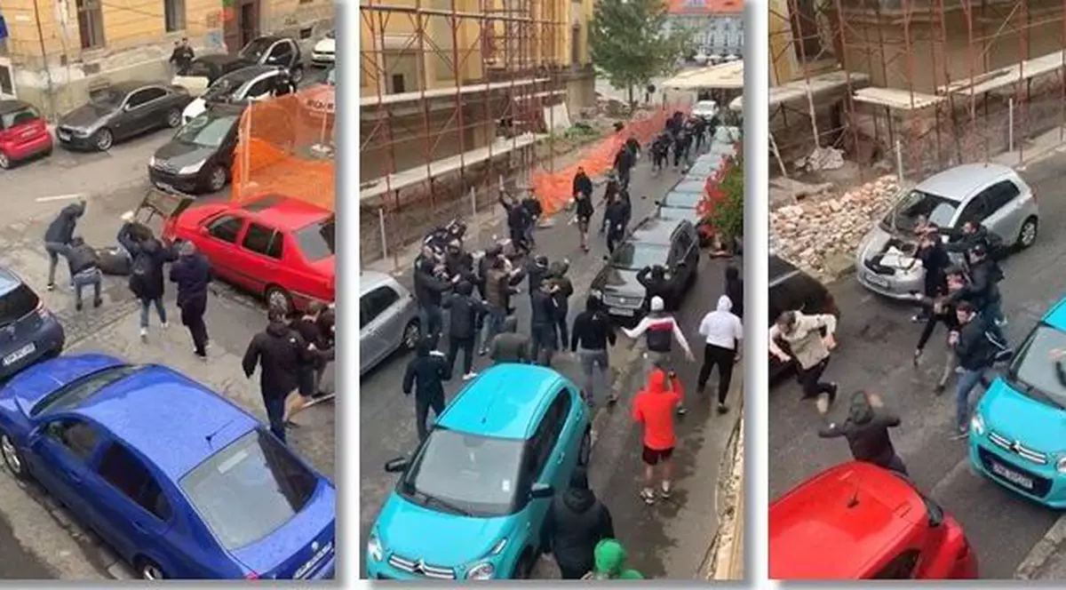 Bătaie între fanii echipelor Dinamo și Poli Timișoara, în centrul Timișoarei. Au intervenit polițiștii și jandarmii / VIDEO
