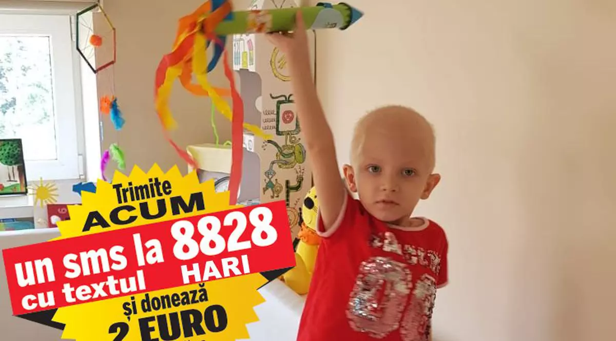 Micuțul Hari are nevoie de 300.000 de euro pentru operație și tratament în Franța. Copilul de trei ani suferă de neuroblastom de gradul IV, cu metastaze