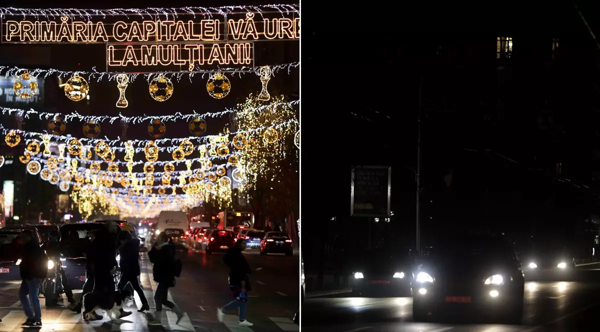 Luminițele de Crăciun s-au aprins în București, în timp ce mai multe străzi sunt în beznă