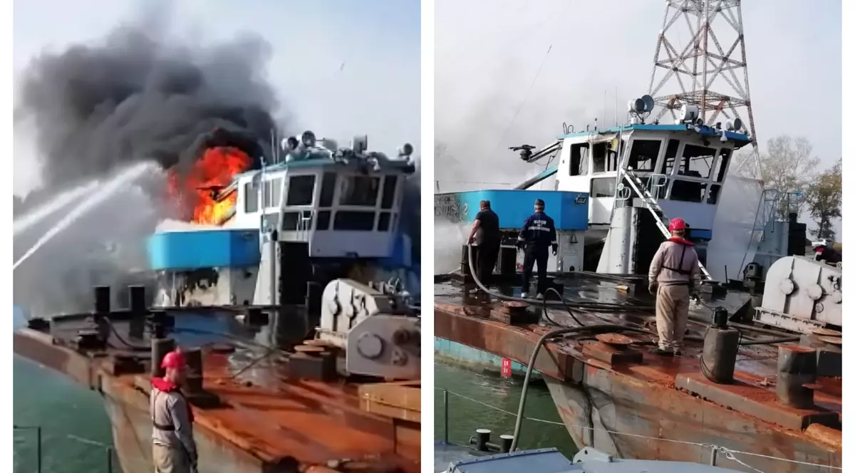 Incendiu la bordul unei nave împingător. Echipajul, salvat de marinarii de pe vedeta blindată Smârdan