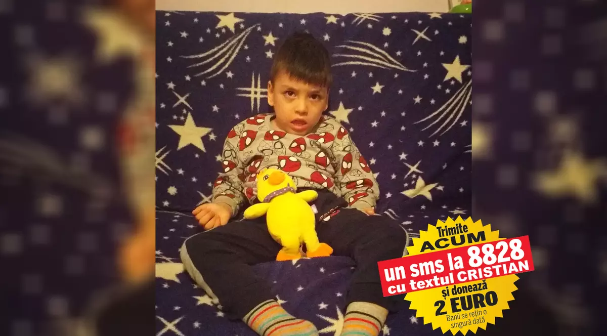 Cristian are patru anișori, dar nu vorbește și nu merge. Copilașul, care suferă de paralizie cerebrală și tetrapareză spastică, are nevoie de 40.000 de euro pentru a se trata în Thailanda