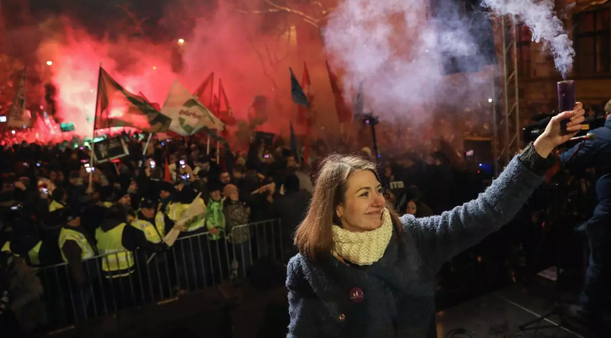 Anna Donath, la o demonstrație anti-guvernamentală din Budapesta, în decembrie 2018 FOTO: EPA