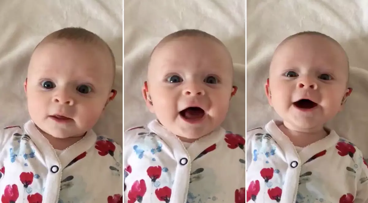 Momentul emoționant când un bebeluș surd aude pentru prima dată vocea mamei sale