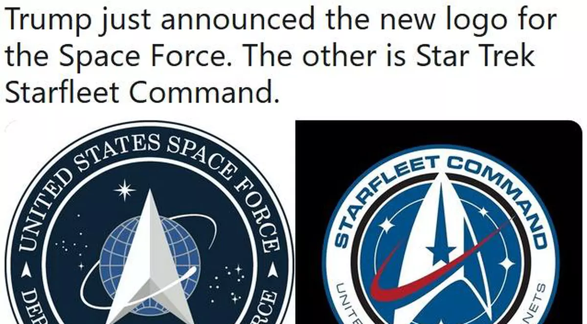 Logo-ul oficial al Forțelor Militare Spațiale, ironizat pentru că seamnă cu cel din Star Trek