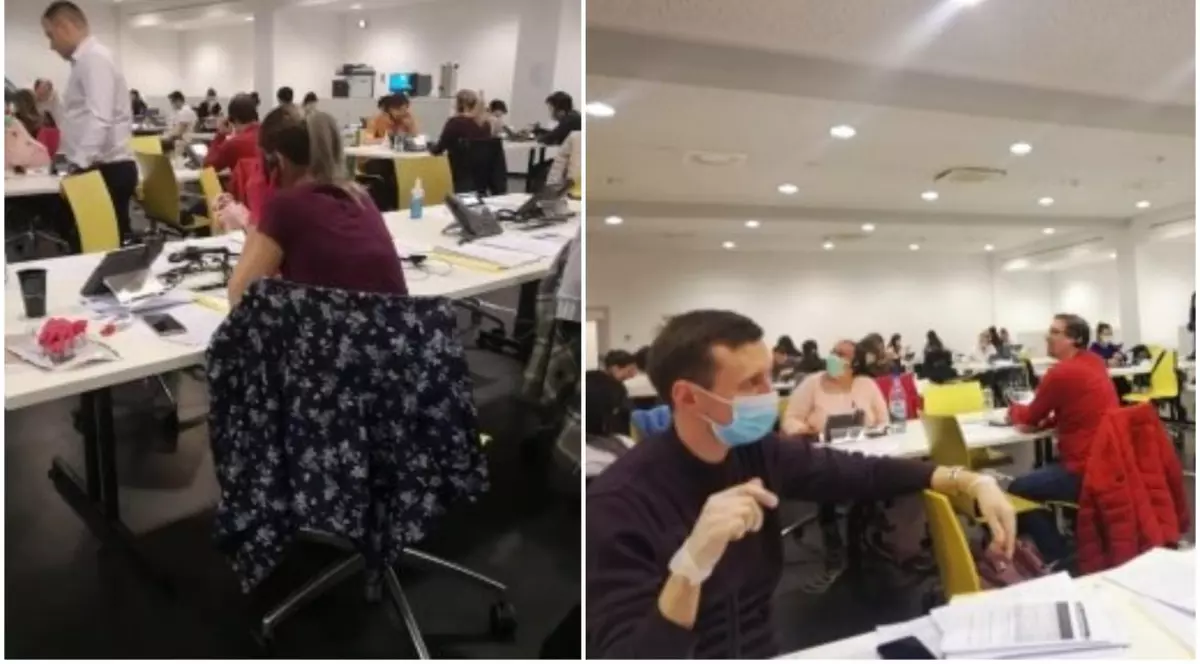 Imaginile din call center-ul de pe Arena Națională: zeci de medici rezidenți, puși să muncească unul lângă altul