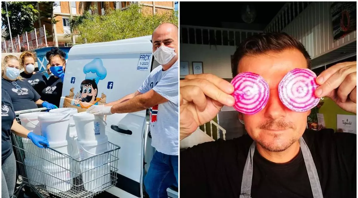 Emanuel Ciocu (dreapta) și ceilalți voluntari din Canare