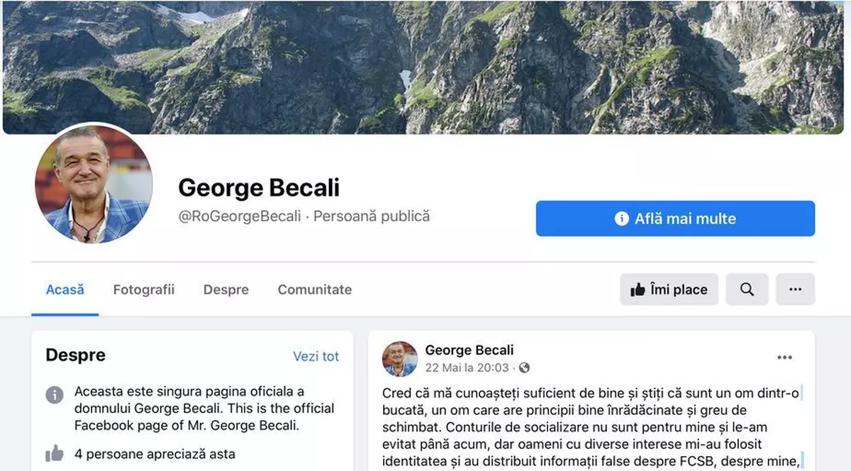 GSP: Gigi Becali și-a făcut pagină de Facebook și a cerut companiei lui Zuckerberg să șteargă toate conturile false care-i folosesc numele