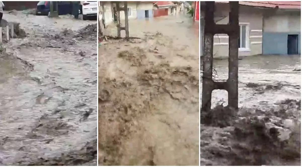 Imagini incredibile. Momentul în care o viitură mătură străzile din Oravița, Caraș-Severin. 38 de case au fost inundate