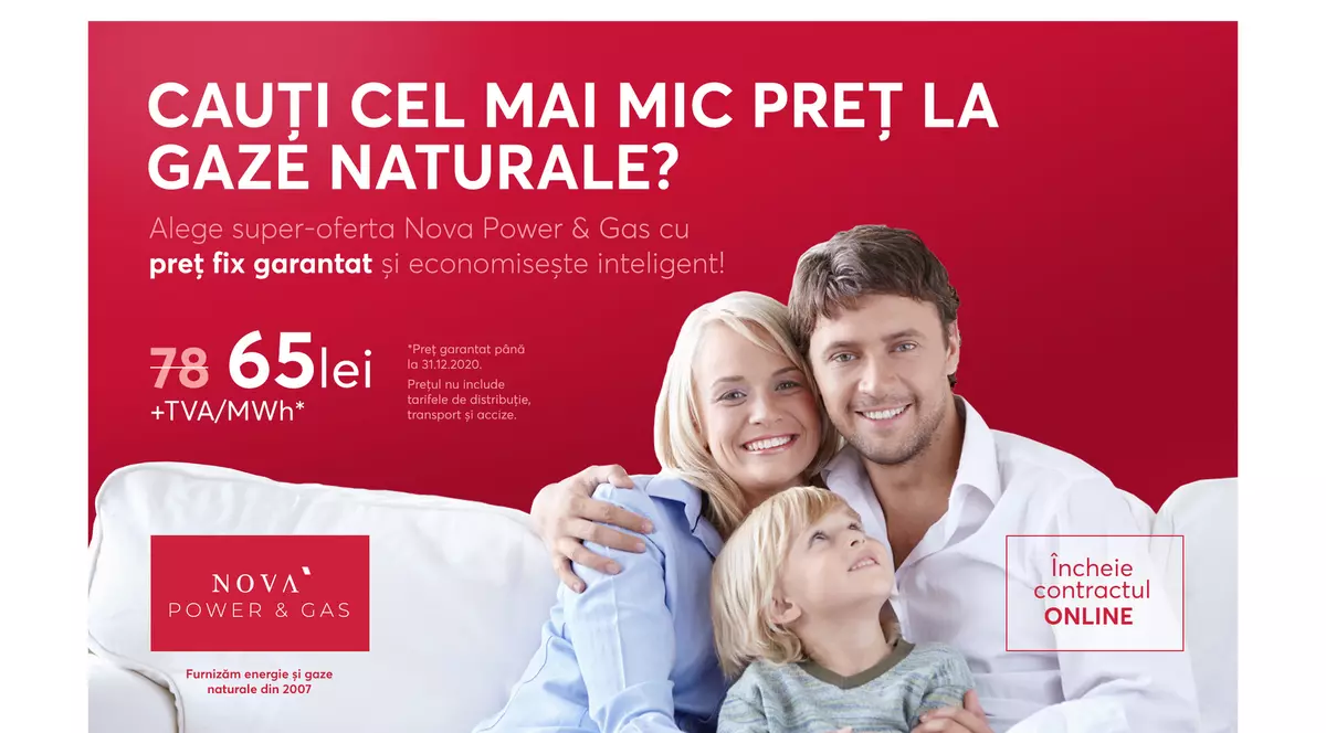 (Publicitate) Gaze mai ieftine chiar și cu 25%, cu Nova Power & Gas, și contractare online