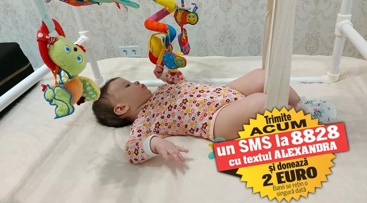 Un tratament genetic adus din SUA îi poate salva viața Alexandrei. Bebelușul de numai nouă luni suferă de amiotrofie spinală, iar vaccinul salvator costă 2.100.000 dolari