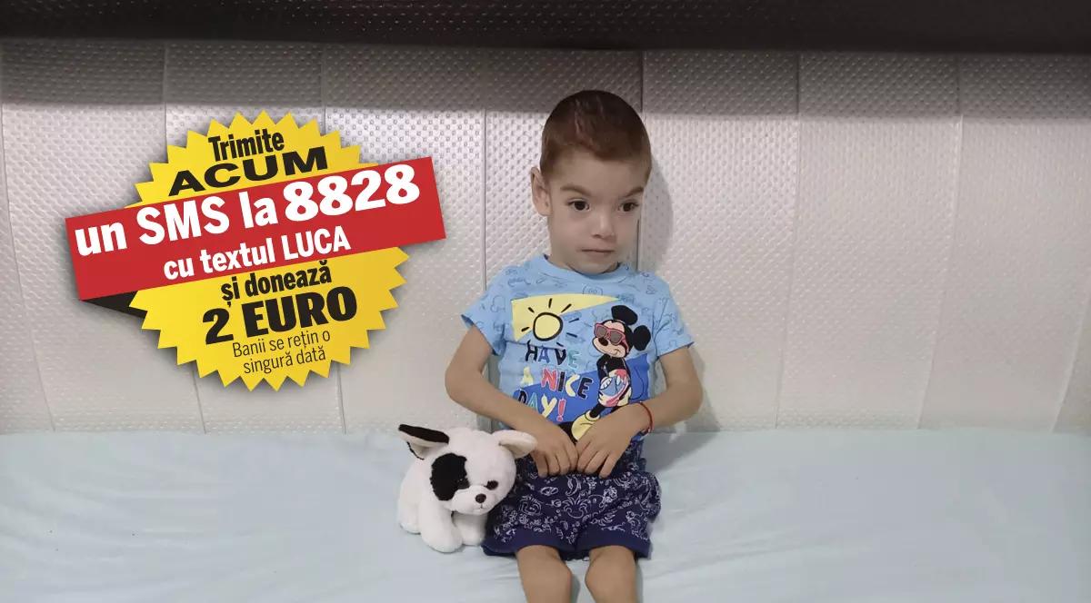 Operația la oasele bazinului îi poate salva viața lui Luca. Copilul suferă de tetrapreză spastică și displazie bilaterală de șold și are nevoie de 35.000 de euro pentru a ajunge în Germania