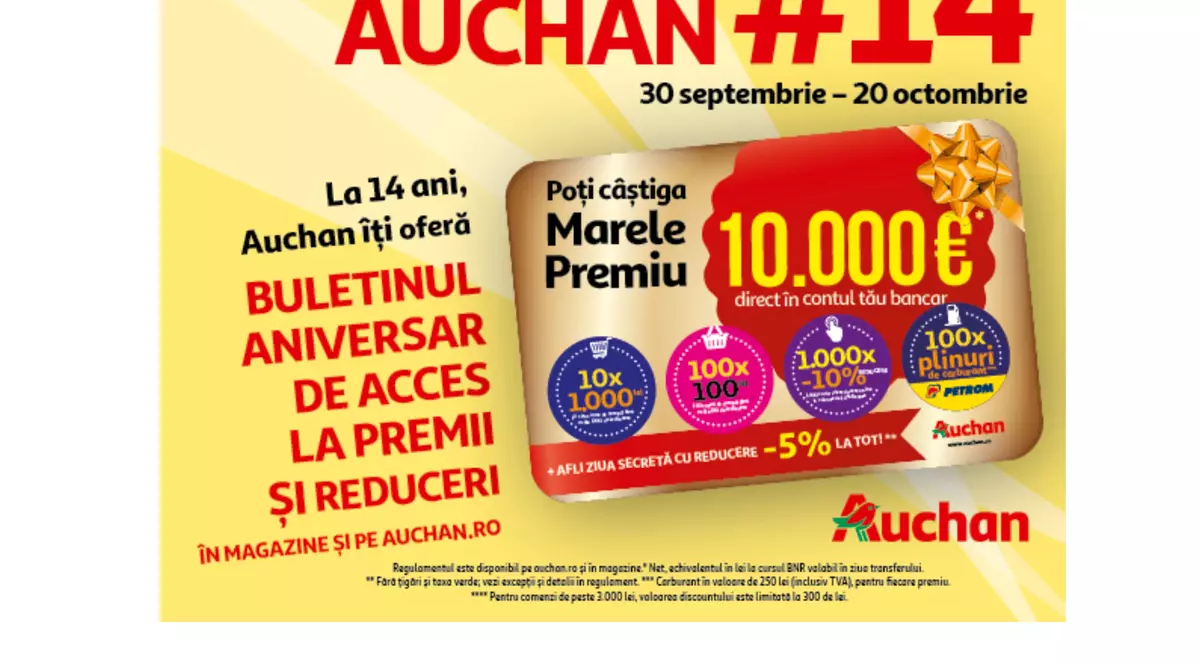 (Publicitate) Auchan sărbătorește 14 ani în România cu premii de zeci de mii de euro