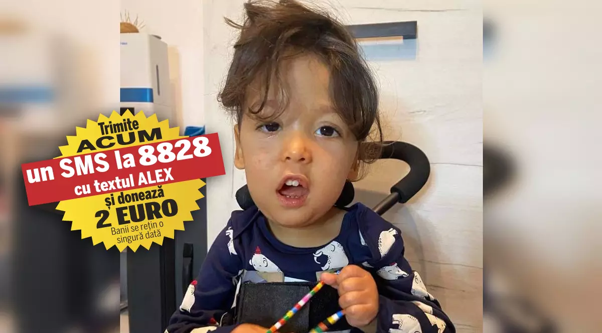 Alex suferă din naștere de amiotrofie spinală musculară. Șansa la viață a băiatului de trei ani este un tratament genetic adus din SUA care costă peste 2.100.000 de dolari