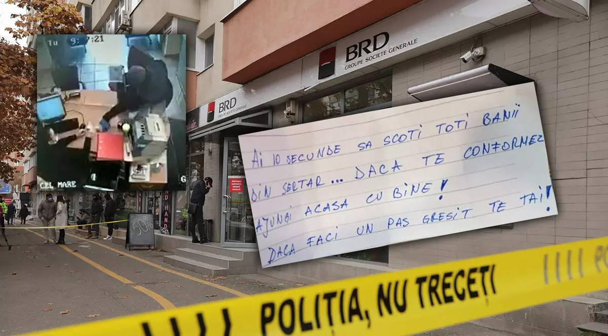 Jaf la o bancă din București, în apropiere de sediul Poliției Române. Mesajul atacatorului: „Dacă faci un pas greșit te tai”