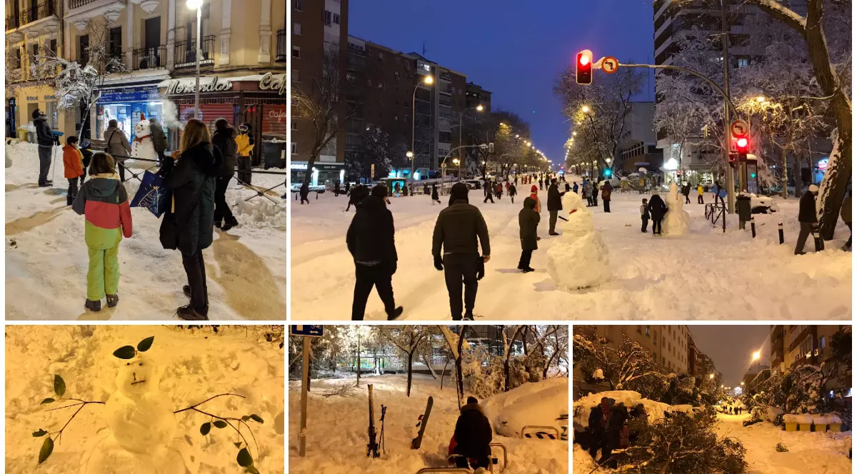 FOTO și VIDEO de la o româncă din Madridul acoperit cu zăpadă. „Mașinile au rămas blocate. Străzile au devenit un imens spațiu de joacă”