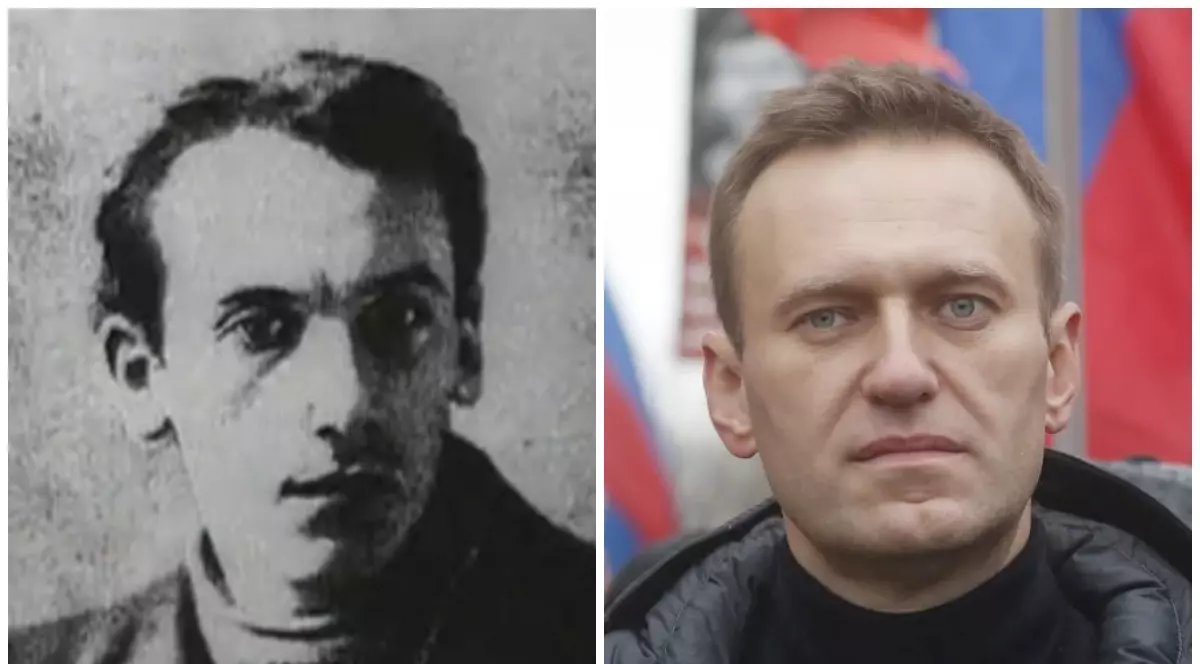 Poster cu șeful NKVD, responsabil de ridicarea sistemului GULAG și de moartea a mii de oameni, în secția de poliție unde a fost judecat Navalnîi