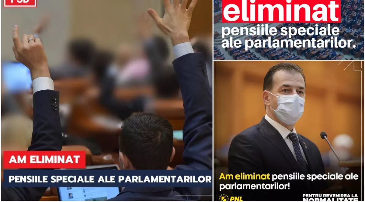 FOTO | Cum se laudă PSD, PNL și USR-PLUS că au eliminat pensiile speciale ale parlamentarilor. Mesaje la indigo pe Facebook