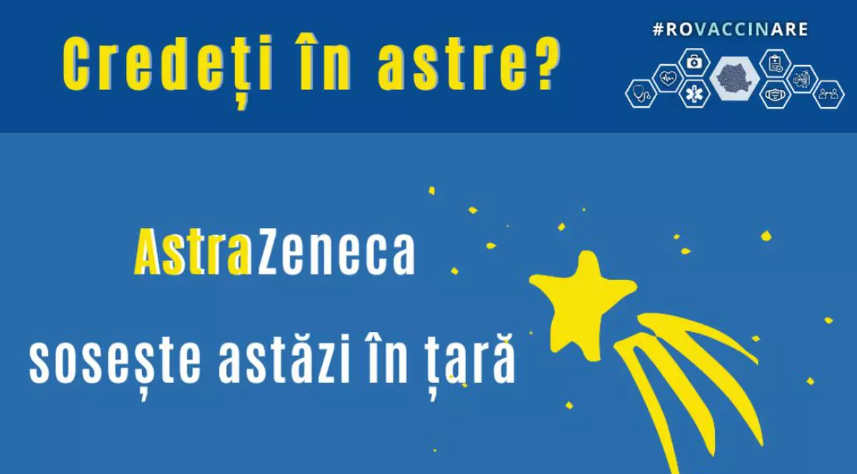 „Credeți în astre?”, gluma cu care CNCAV anunță că aproape 149.000 de vaccinuri de la AstraZeneca ajung în România