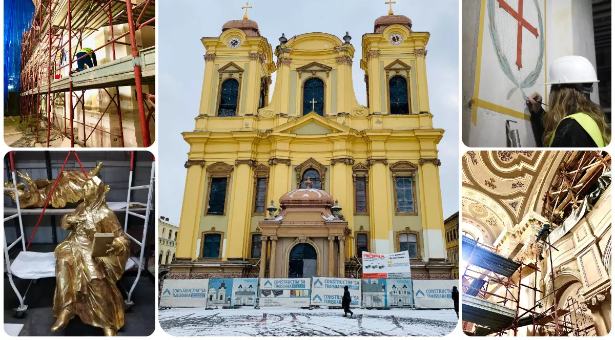 Domul Catolic din Timișoara, închis de doi ani pentru restaurare, ar putea fi redeschis la toamnă. Ce s-a păstrat și ce a fost schimbat în clădirea ridicată în anii 1700