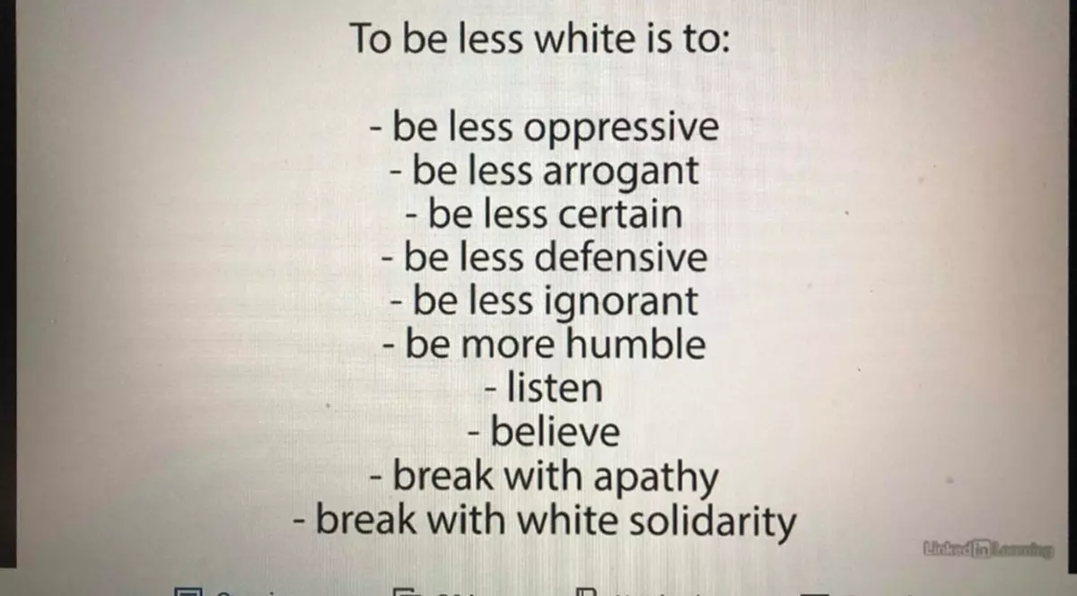 Conținutul unui mesaj arătat angajaților Coca-Cola în timpul cursului de combatere a rasismului.