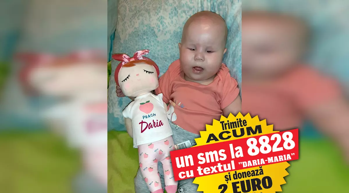 Micuța Daria-Maria s-a născut fără ochi și cu retard psihomotor. Bebelușul de numai opt luni are nevoie de 3.000 de lei lunar pentru un tratament de lungă durată care să-i aline suferințele cumplite