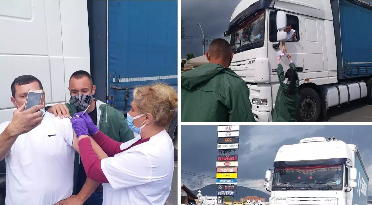 Un șofer s-a dus cu TIR-ul să se vaccineze, la centrul drive-thru din Deva