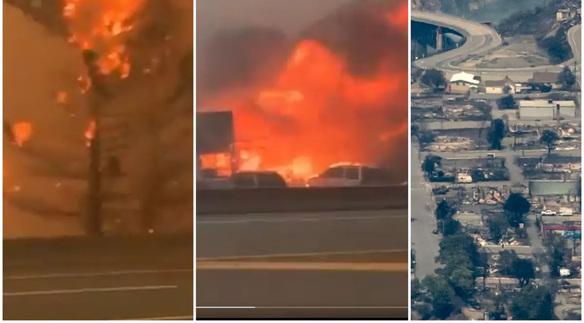 Satul canadian Lytton, distrus de incendiu. Colaj foto: Profimedia, Twitter