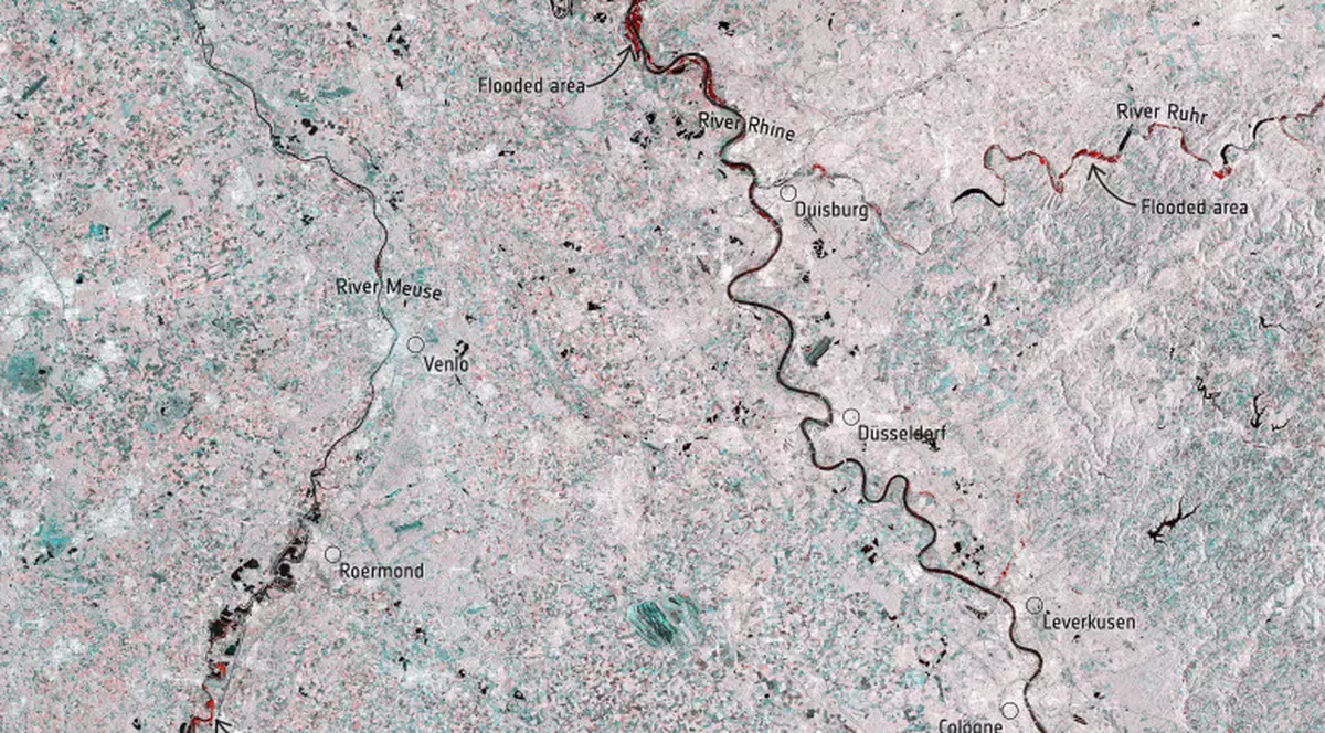 Dezastrul provocat de inundaţiile din Germania şi Belgia văzut din satelit