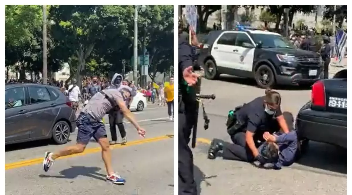 Ciocniri violente la un protest anti-vaccinare în Los Angeles. Un bărbat a fost înjunghiat