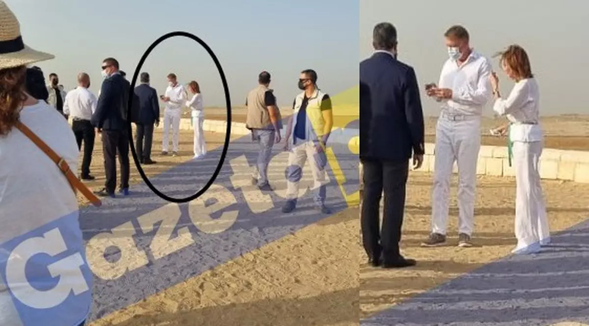 Klaus și Carmen Iohannis, îmbrăcați în alb, în vizită la piramidele din Egipt. „Cel puțin 20 de mașini oficiale au descins la Piramide”