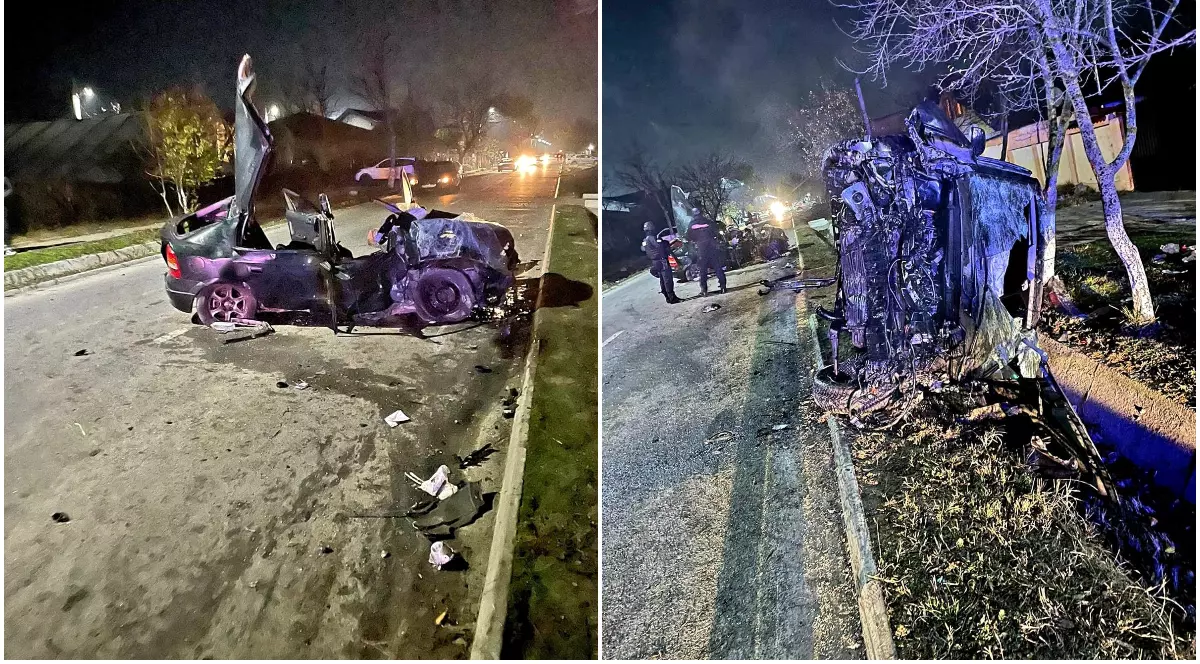 Opt victime în două mașini complet distruse la Câmpurelu, în Giurgiu, după un impact frontal