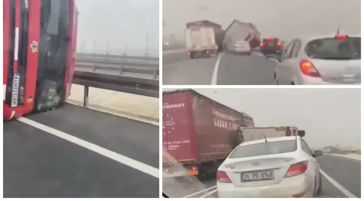 VIDEO | TIR-uri românești răsturnate de vânt, în Turcia. Furtună de forța unui uragan, la Istanbul