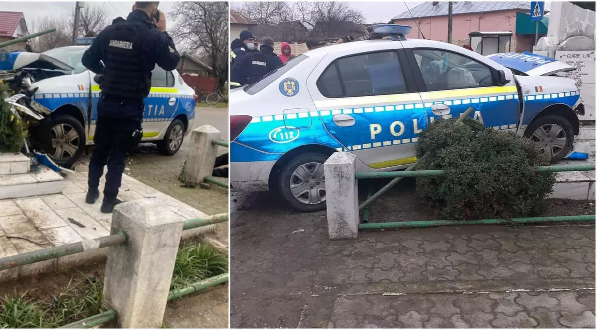 Un poliţist din Dolj a intrat cu maşina într-un monument. Un pasager a fost rănit