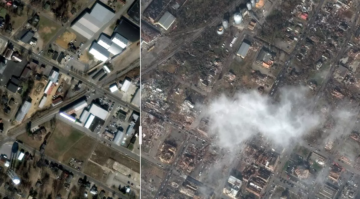 Imagini din satelit, înainte și acum | Orașele americane lovite de tornade sunt de nerecunoscut