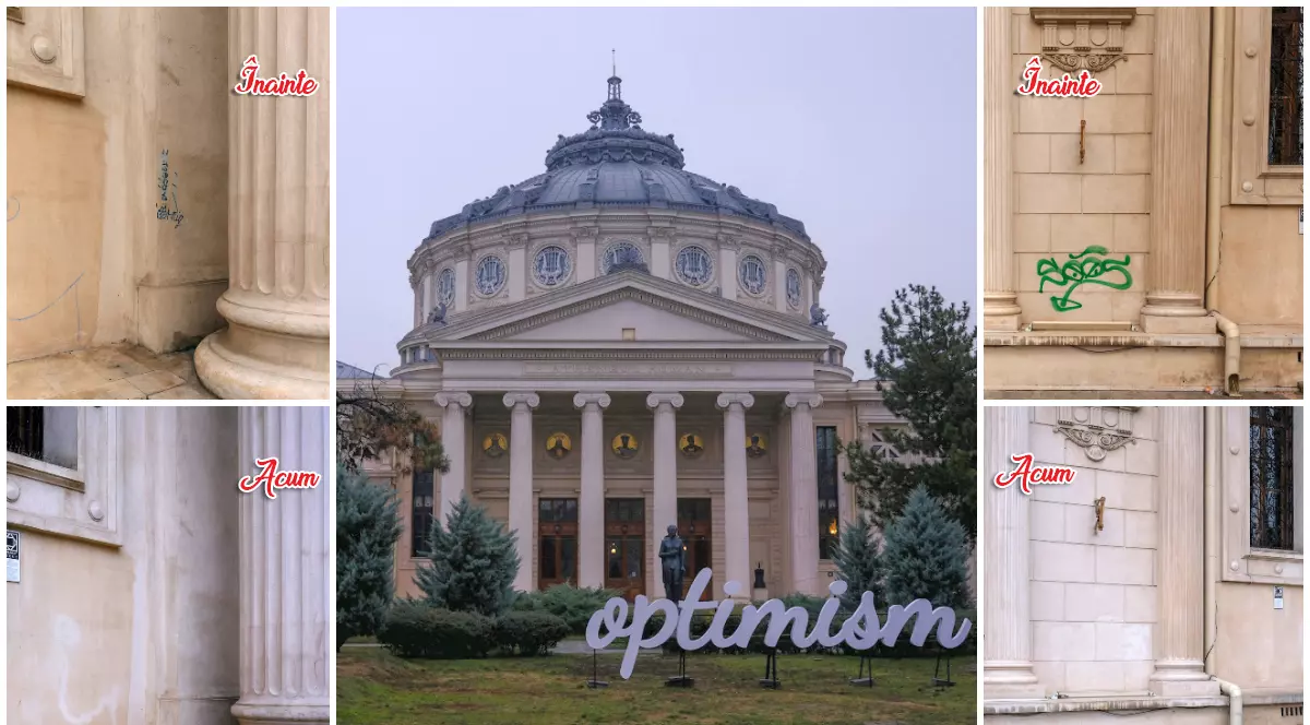 Ateneul Român, curățat de graffiti. Autoritățile au reacționat, după ce Libertatea a semnalat problemele