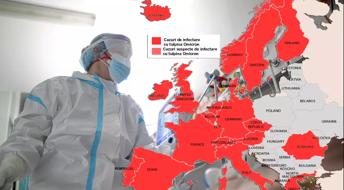 Hartă | Omicron a înroșit Europa. România, al 19-lea stat care confirmă noua tulpină